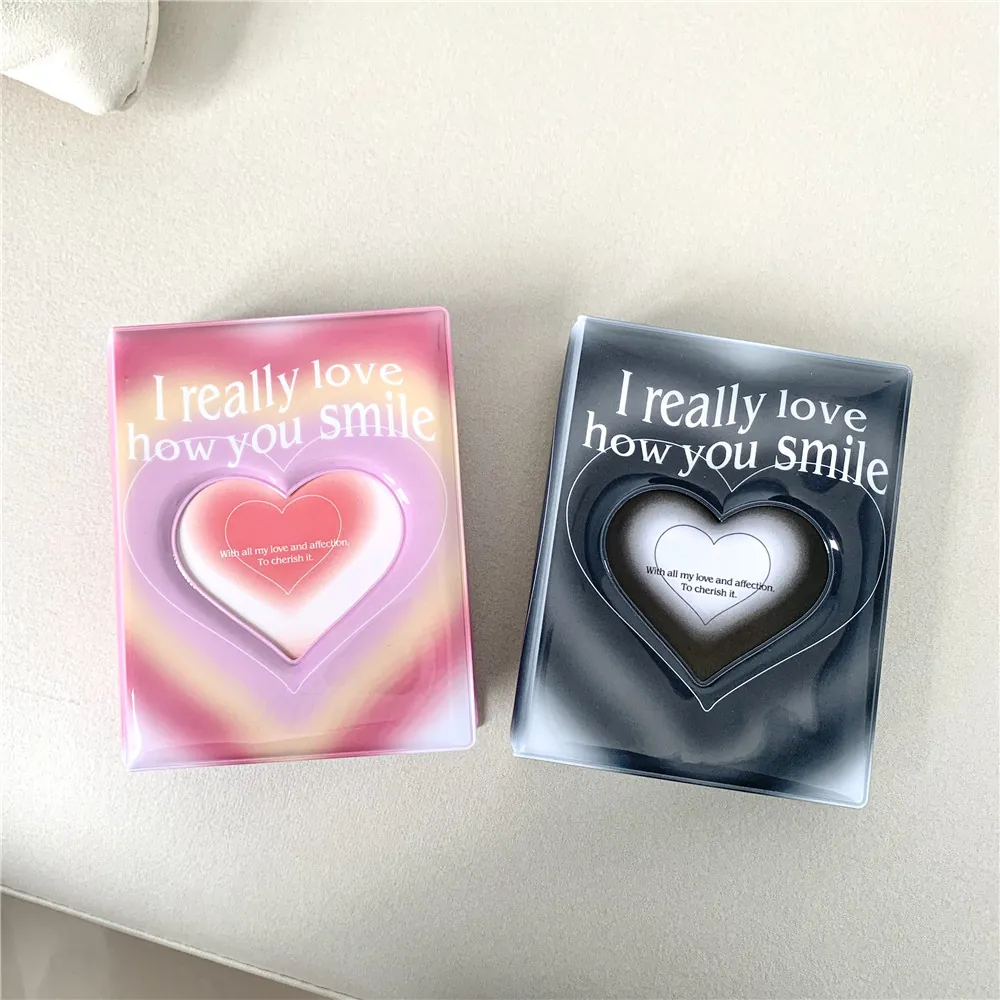 Mini Album Fotografico Cuore PVC Sfumato Libro Di Collezione Per Polaroid E Carte Kpop Raccoglitore Per Carte Cavo