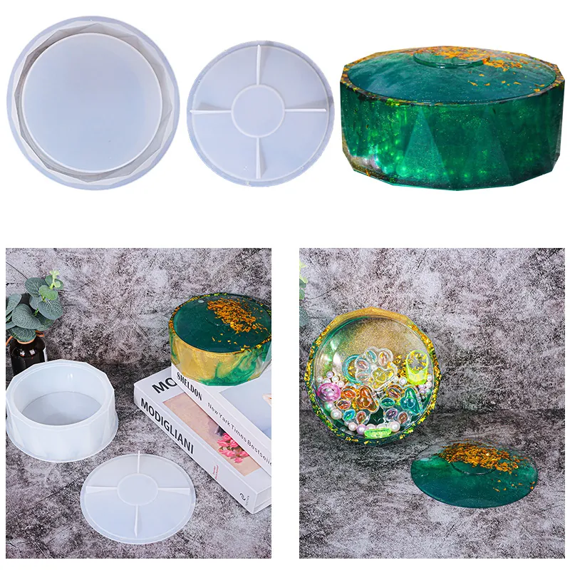 Rhombische Aufbewahrungsbox Silikonform Runde Schmuckbehälter Für Epoxidharzguss DIY Handwerkzeug Mit Deckel Flexibel