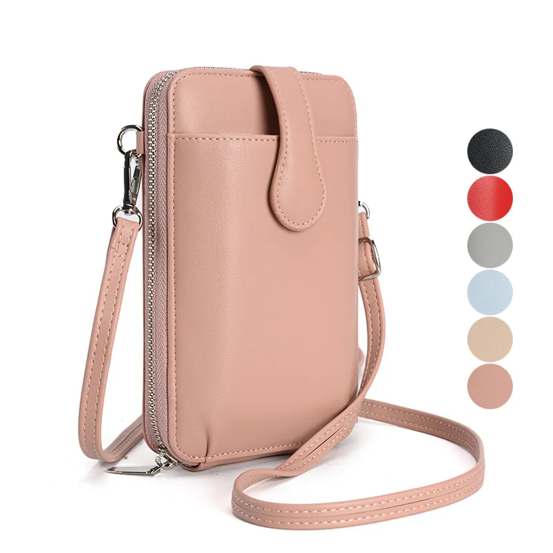 Borsa A Tracolla Donna Per Cellulare Pelle PU Retro Semplice Alla Moda Con Scomparti Per Carte E Cerniera
