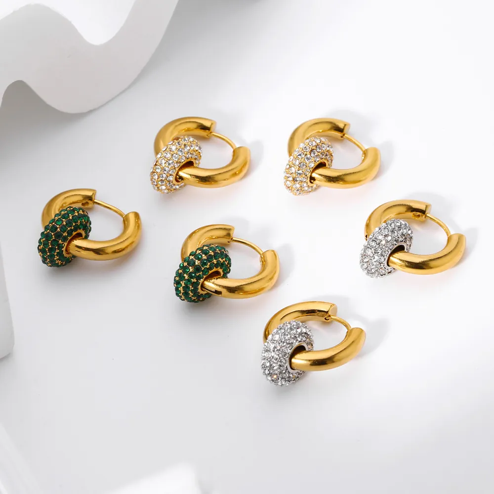 Orecchini a Cerchio Retrò Francese in Acciaio Inossidabile Con Strass Rimovibili Placcati Oro 18K Gioielli da Donna
