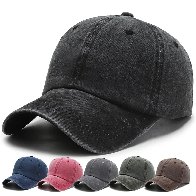 Washed Cotton Baseball Cap Vintage Distressed Dad Hat Adjustable Metal Buckle Plain Solid Color Retro Outdoor Sport Unisex