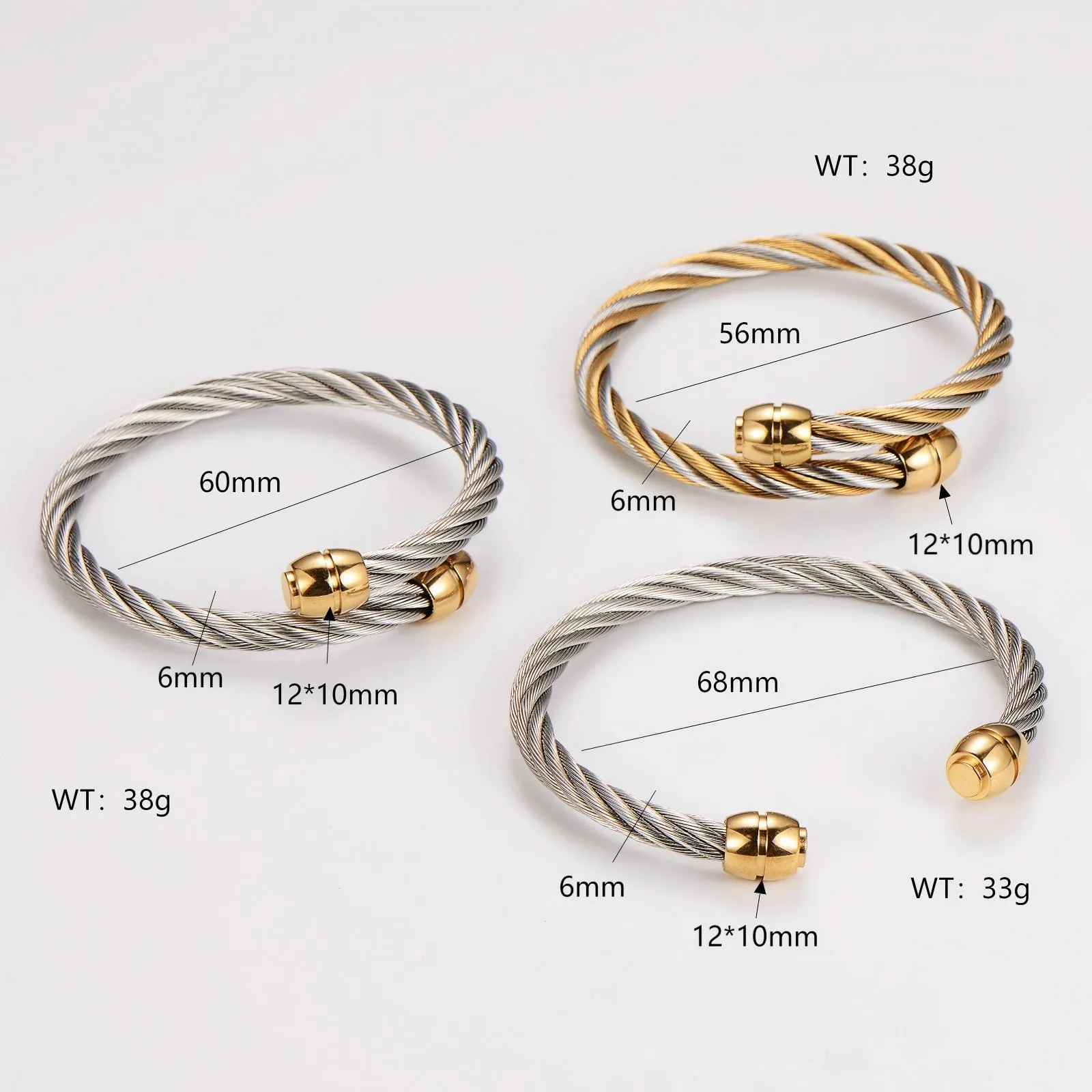 Stainless Steel Twisted Cable Open Cuff Bangle Bicolor Punk Hip Hop Style Bracelet Jewelry For Men Women Fashion