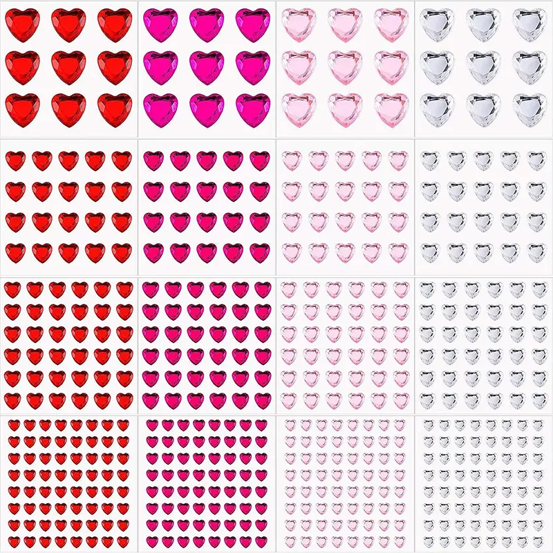 Acrylic Heart Rhinestone Stickers Self Adhesive Crystal Diamond Stickers For DIY Craft Scrapbooking Valentine Day Decoration