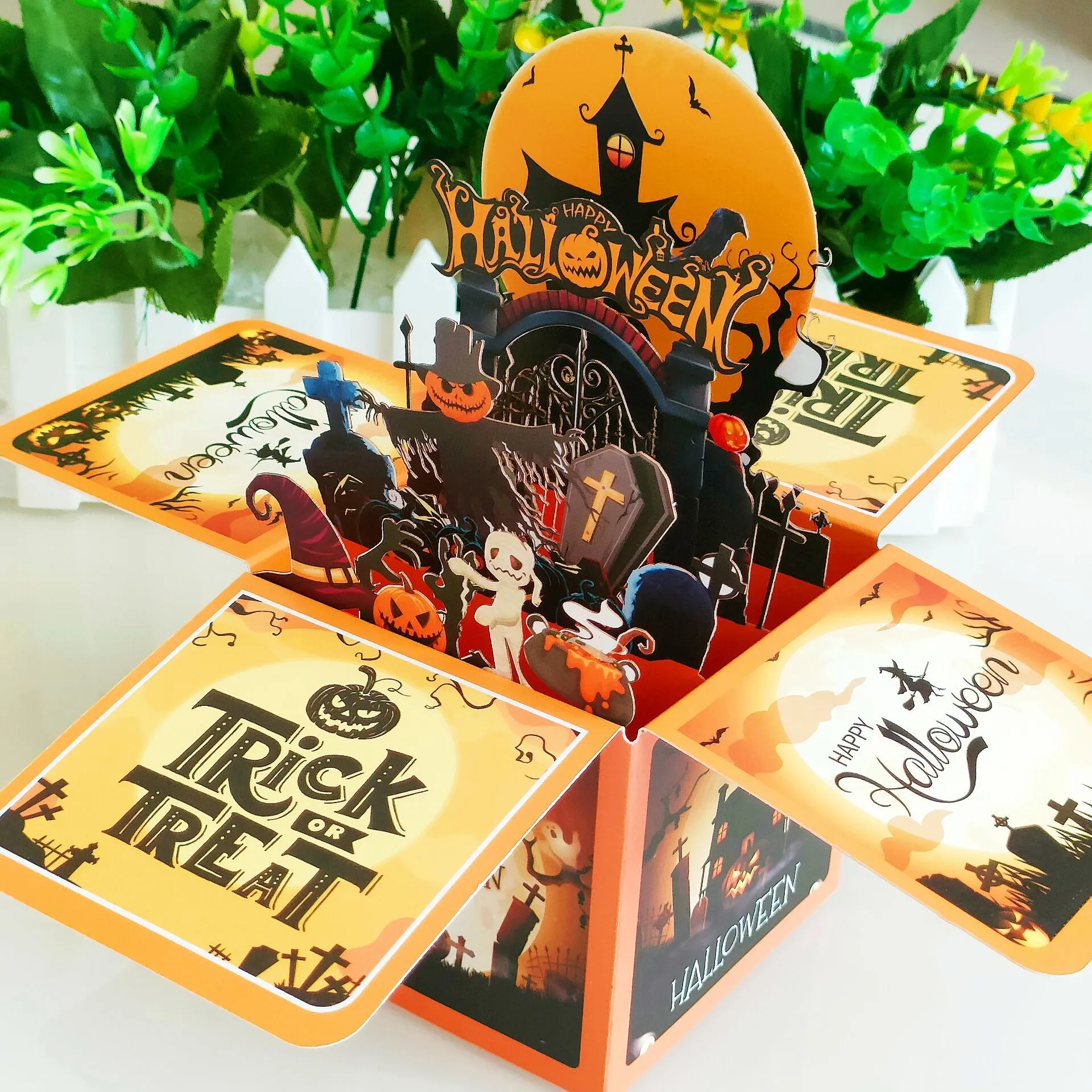 3D Pop Up Halloween Greeting Card Box Cardboard Paper Gift Cards For Party Decor Pumpkin Ghost Castle Design Foldable