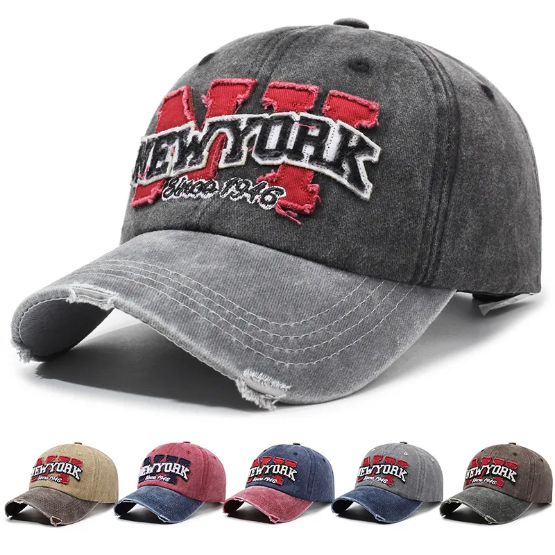 Vintage Washed Cotton Baseball Cap Embroidered New York Since 1946 Distressed Adjustable Retro Sun Hat Unisex