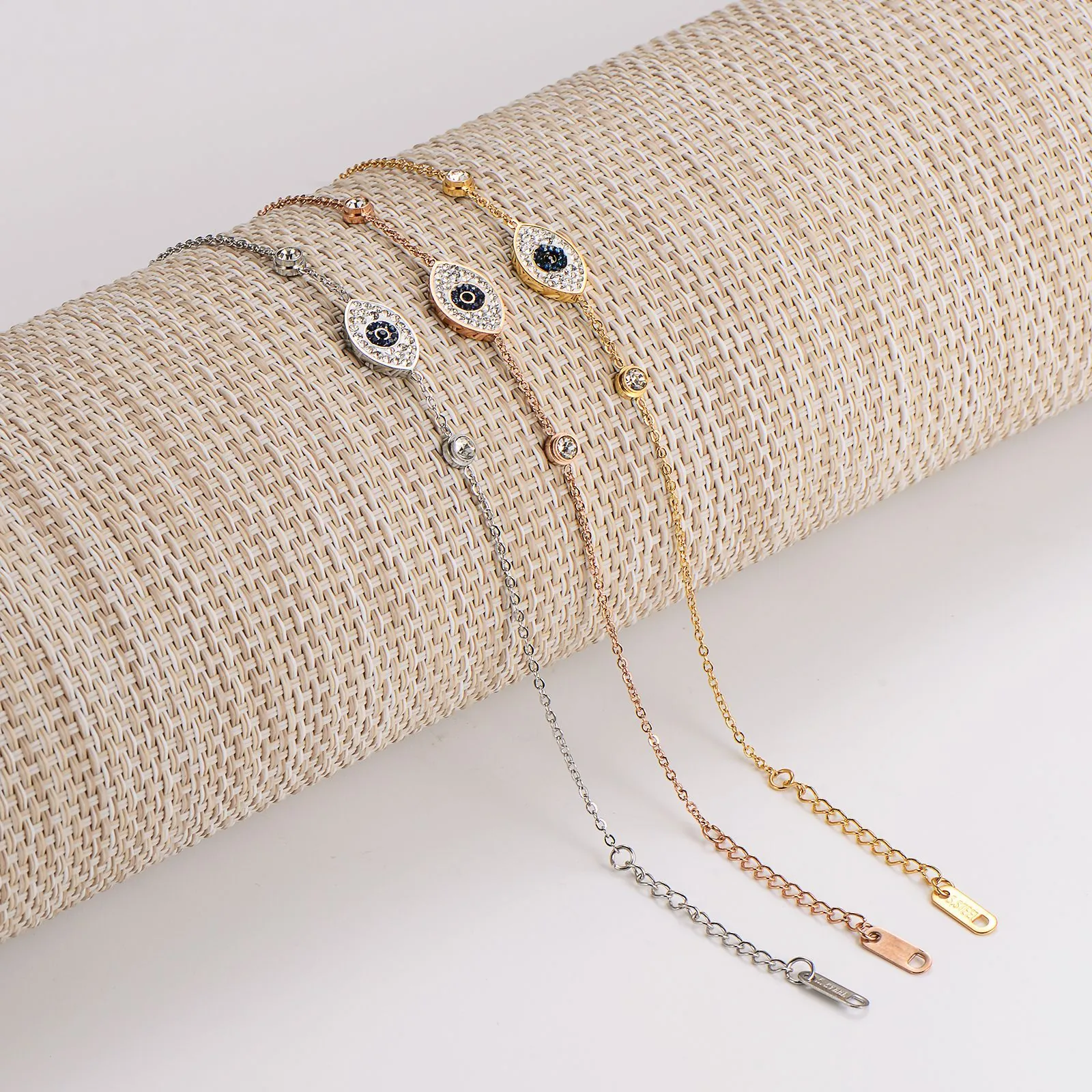 Edelstahl Böser Blick Armband Für Damen Strass Eingelegt Gold Silber Roségold Zierliche Verstellbare Kette Modeschmuck
