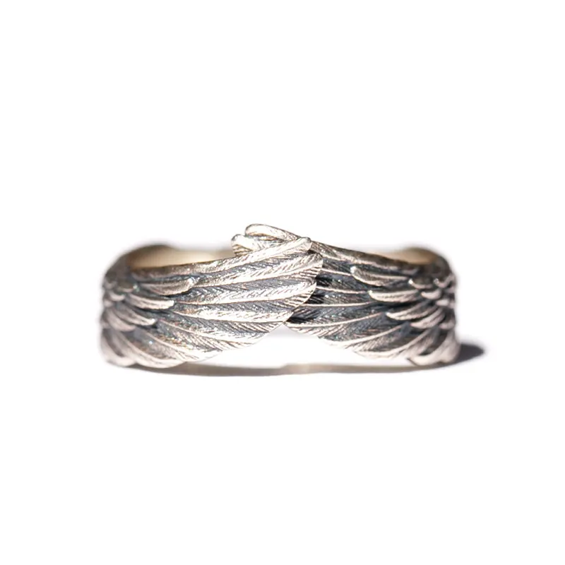 Anello Ali Di Angelo Vintage Rame Regolabile Aperto Fascia Piuma Stile Gotico Retrò Gioielli Per Uomo Donna