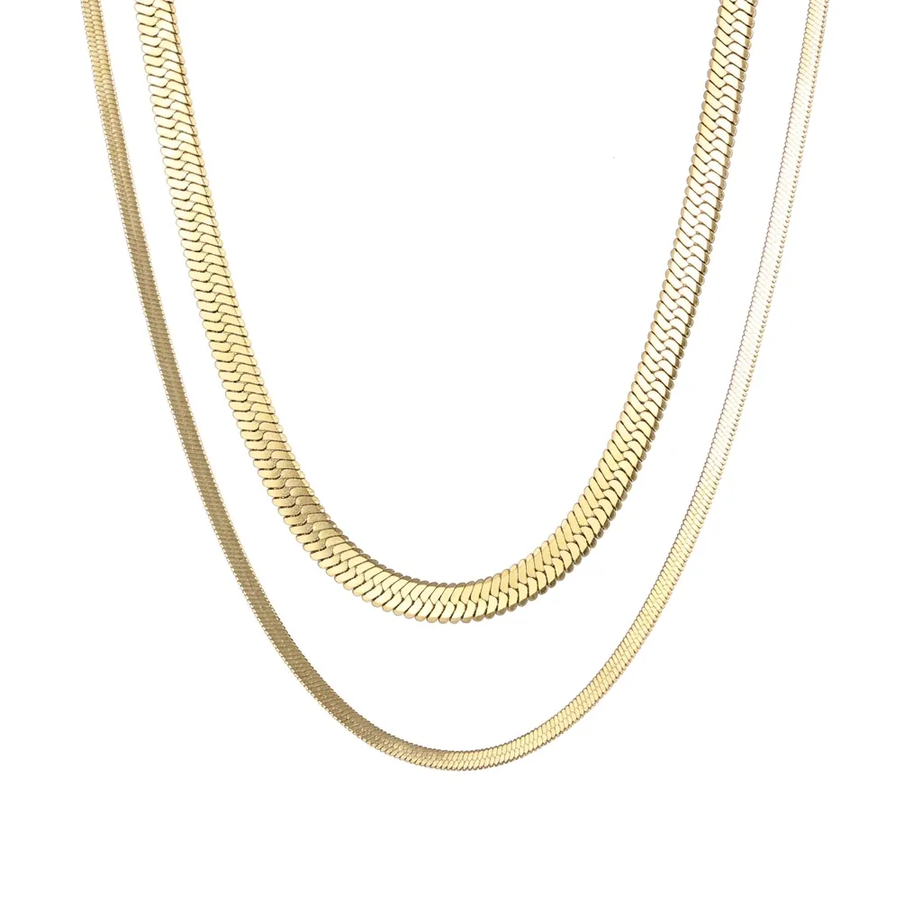 Collier Double Rang Maille Serpent Plaqué Or 18K Acier Inoxydable Bijoux Élégants Minimalistes Cadeau Pour Femmes