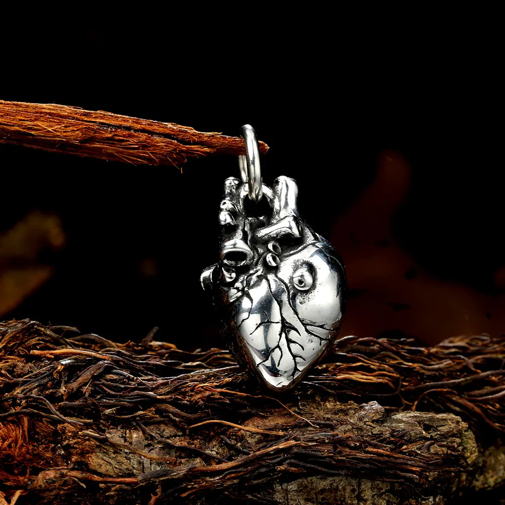 Anatomical Heart Pendant Necklace Stainless Steel Vintage Retro Goth Punk Jewelry For Men Women Silver Tone