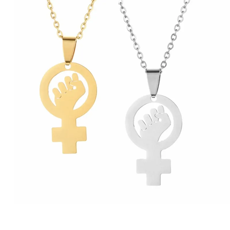 Collier À Pendentif Féministe Puissance Féminine Acier Inoxydable Symbole De Vénus Avec Poing Bijoux Pour Femmes