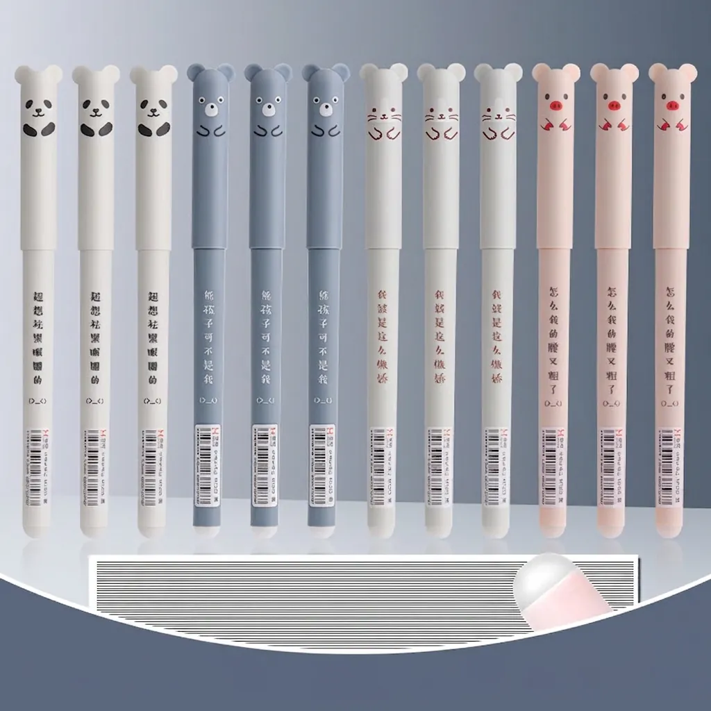 Cute Cartoon Erasable Gel Pens 0.35mm 0.5mm Needle Tip Smooth Writing For Students School Office Stationery