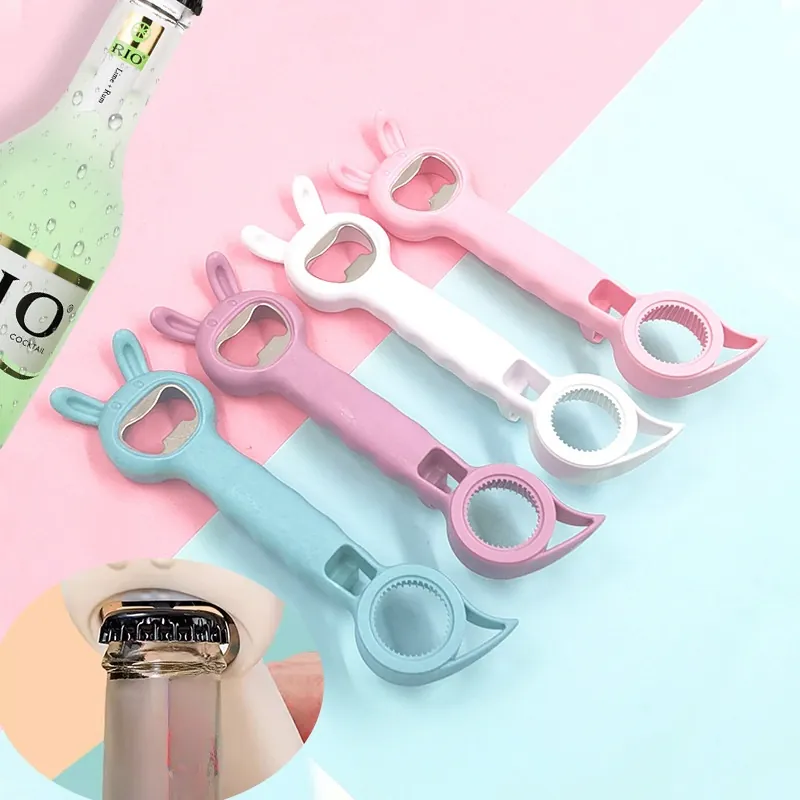 Multifunctional Plastic Rabbit Shape Bottle Opener Four-In-One Can Lid Opener For Kitchen Soda Beverage Can Beer Openers