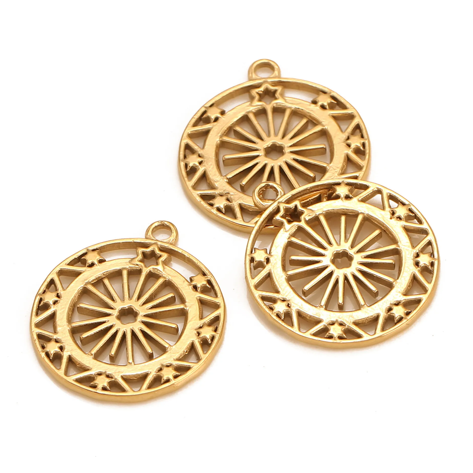 Pendentifs Ronds Étoile Grande Roue Creux Acier Inoxydable 304 DIY Bijoux Mode Accessoires Rétention Couleur
