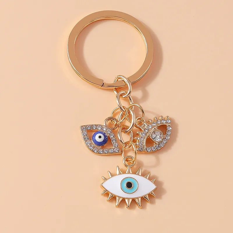 Evil Eye Keychain Alloy Rhinestone Enamel Charms Personalized Hanging Ornament Trendy Jewelry Gift For Women Men