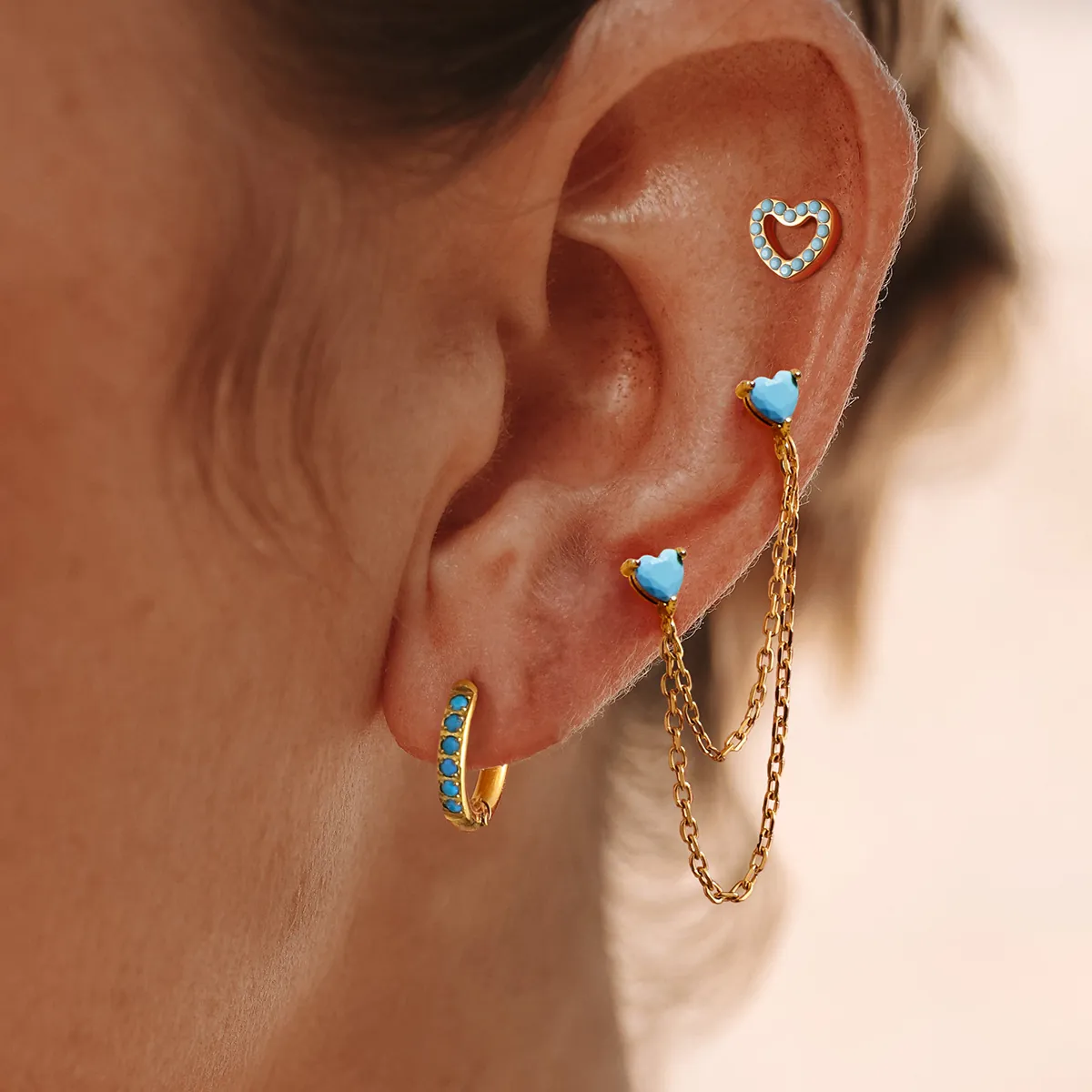 Böhmische Edelstahl Ohrringe Vergoldet Türkis Herz Blume Kette Hängeohrringe Für Damen Täglicher Schmuck