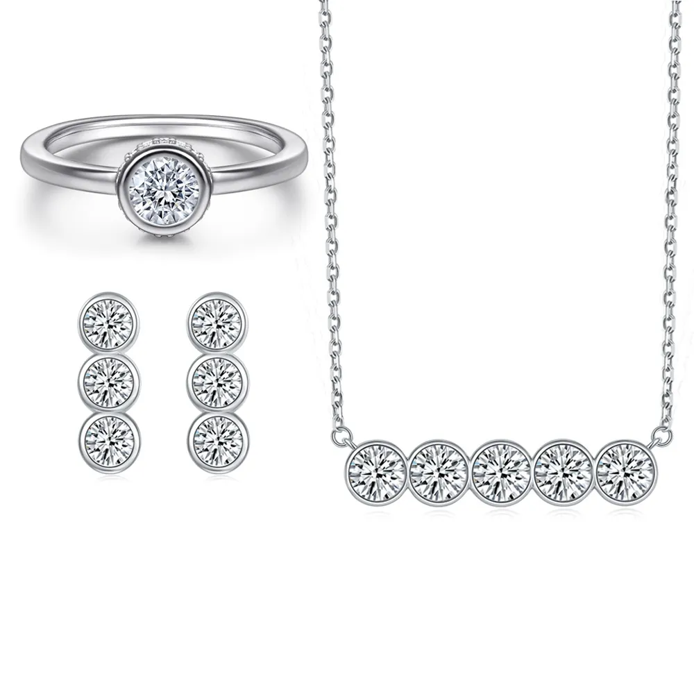 925 Sterling Silver Zirconia Jewelry Set Minimalist Stud Earrings Bar Pendant Necklace And Ring Fashion Women Accessories