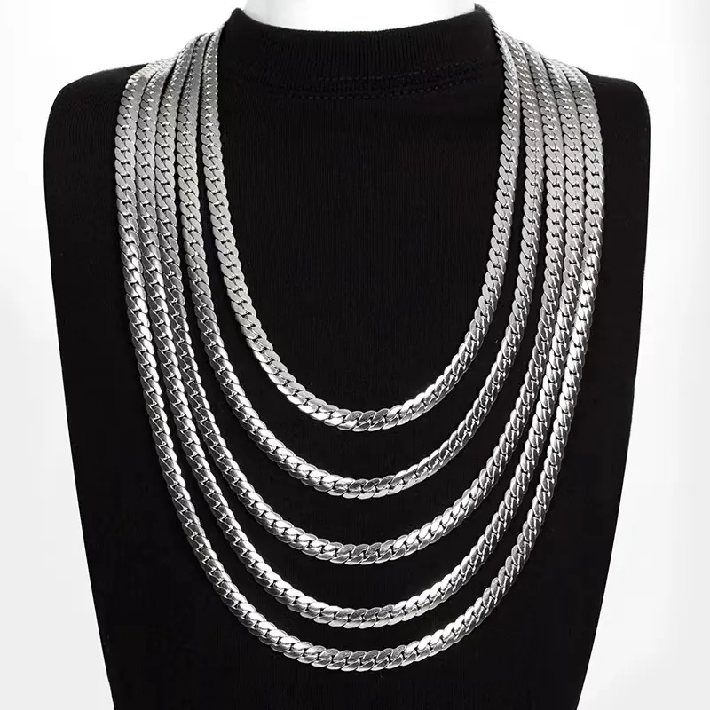 Cuban Link Chain Necklace Stainless Steel Minimalist Flat NK Chain Fashion Jewelry For Men Women