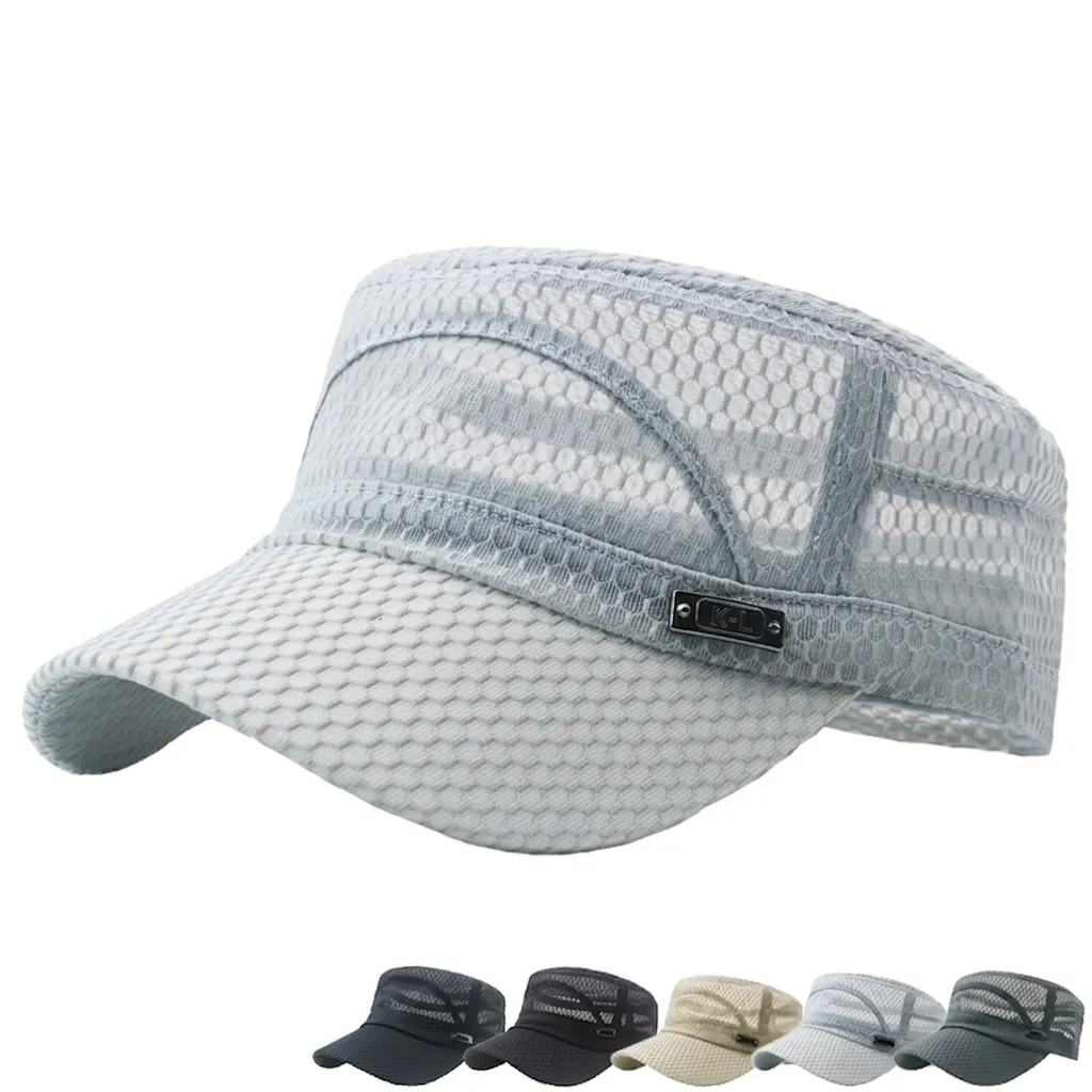 Men Cadet Cap Breathable Mesh Flat Top Hat Outdoor Summer Sunshade Adjustable Lightweight Casual Military Style For Dad
