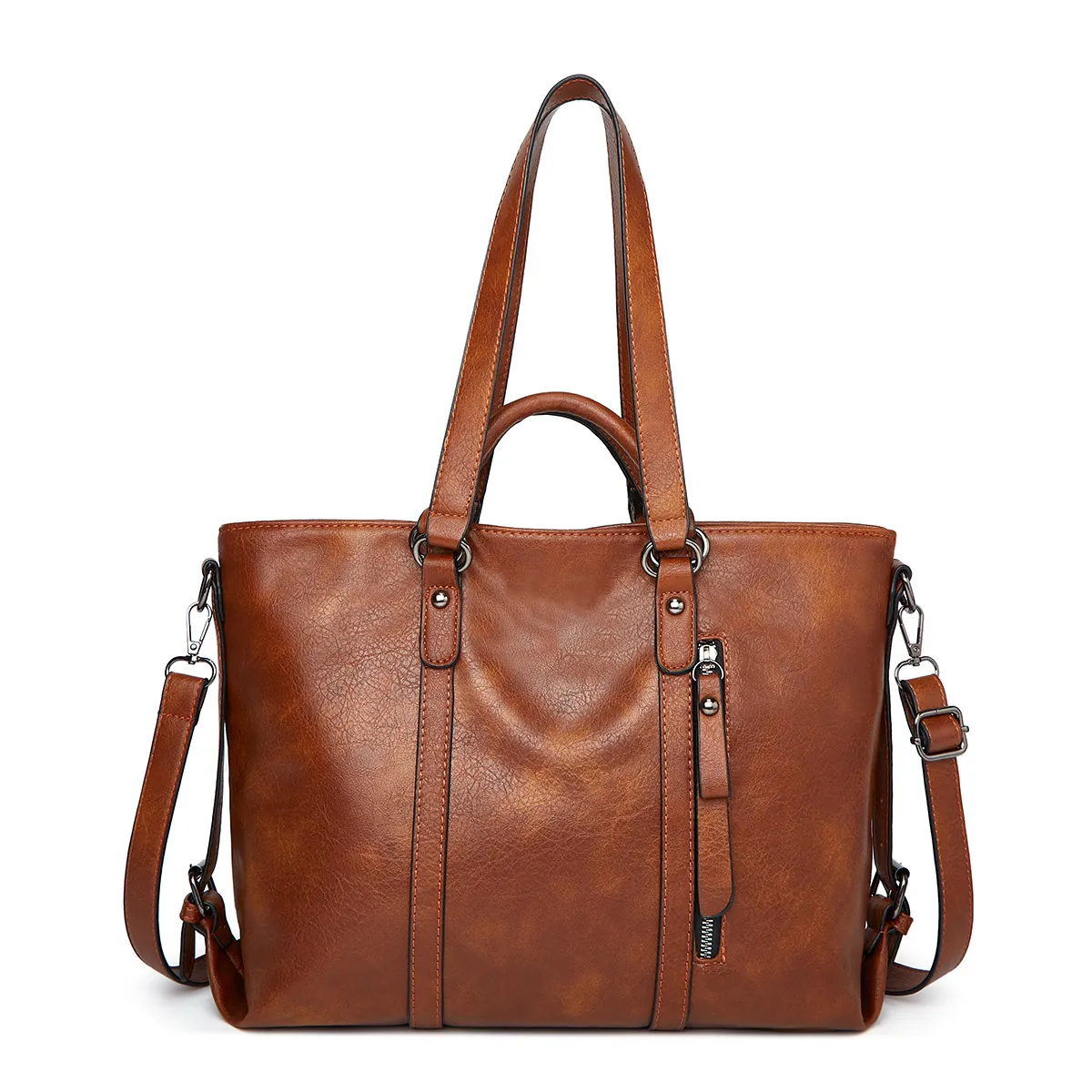 Borsa Tote Donna Retro Pelle PU Cerata Grande Capacità Borsa A Spalla Tracolla Borsa A Mano Vintage Semplice Ufficio