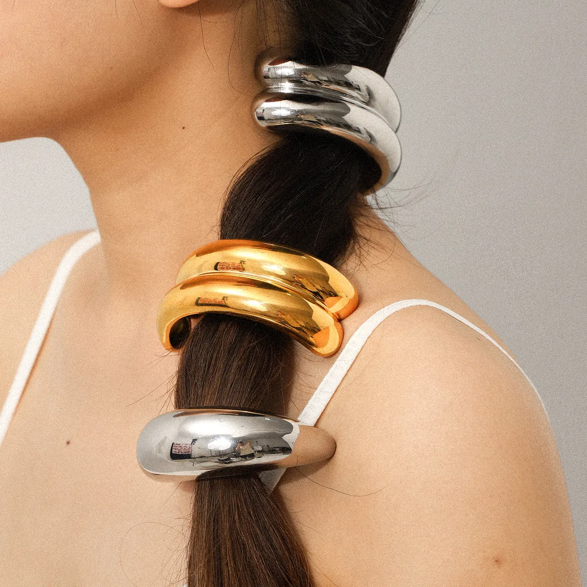 Edelstahl Metallische Haargummis Gold Silber Vergoldet Geometrische Pferdeschwanz Halter Minimalistische Scrunchies Für Damen Schmuck