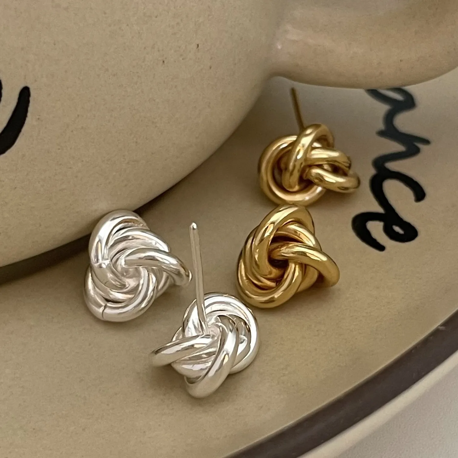 Orecchini A Lobo In Argento Sterling 925 Nodo Design Intrecciato Minimalista Gioielli Di Moda Per Donne