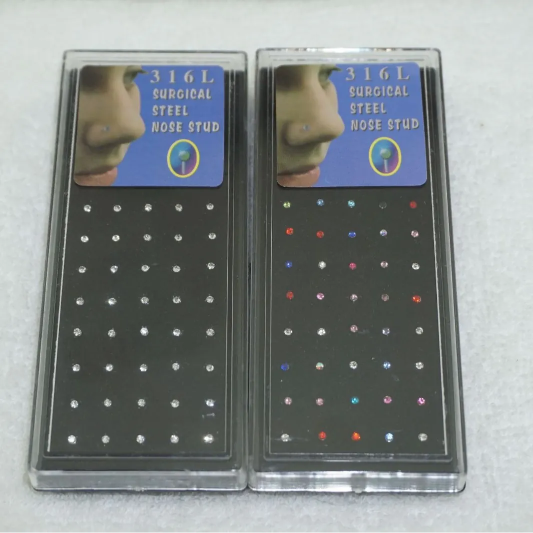 Stainless Steel Rhinestone Nose Studs Surgical Steel Piercing Jewelry Bone Shape Decorative Body Jewelry For Men Women