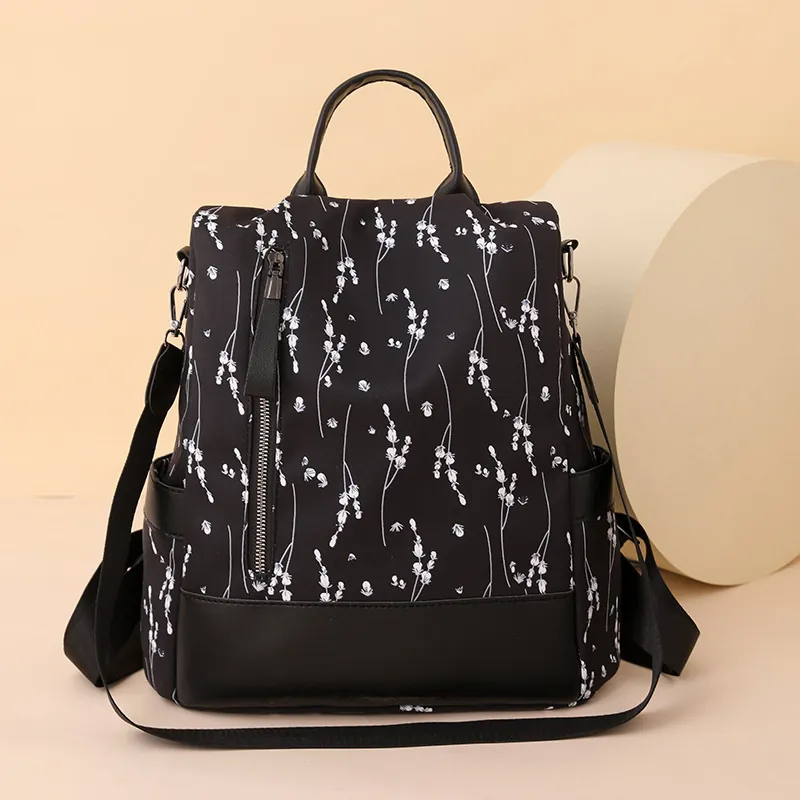 Damen Rucksack Oxford Stoff Blumendruck Diebstahlsicher Reisen Lässig Schultasche Große Kapazität Leicht