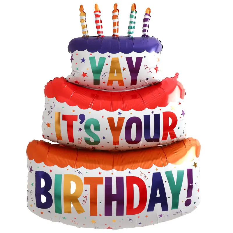 Three Layer Birthday Cake Aluminum Foil Balloon With Candles Rainbow Text Yay It Is Your Birthday Party Decoration