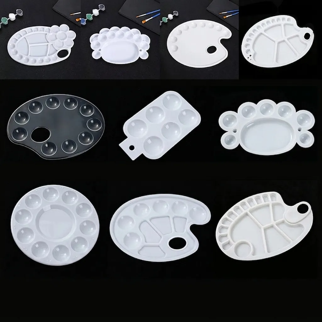 Plastic Paint Palette Mixing Tray Multi Well Thumb Hole For Watercolor Acrylic Oil Painting Art Students Professional