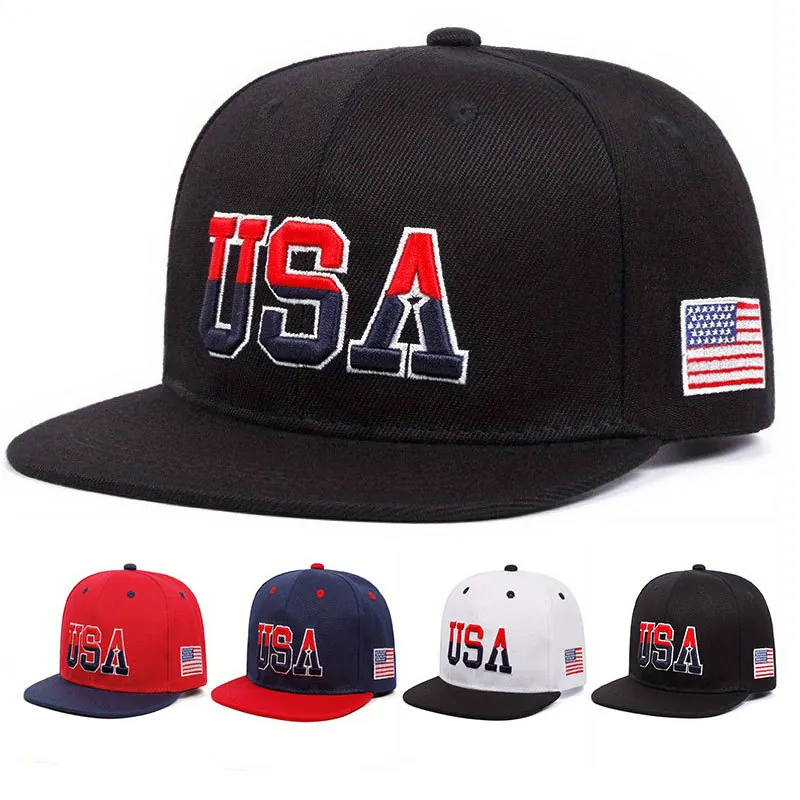 USA Bestickt Baseball Kappe 3D Schriftzug US Flagge Aufnäher Snapback Hut Verstellbare Baumwolle Sonnenschutz Sport Zubehör