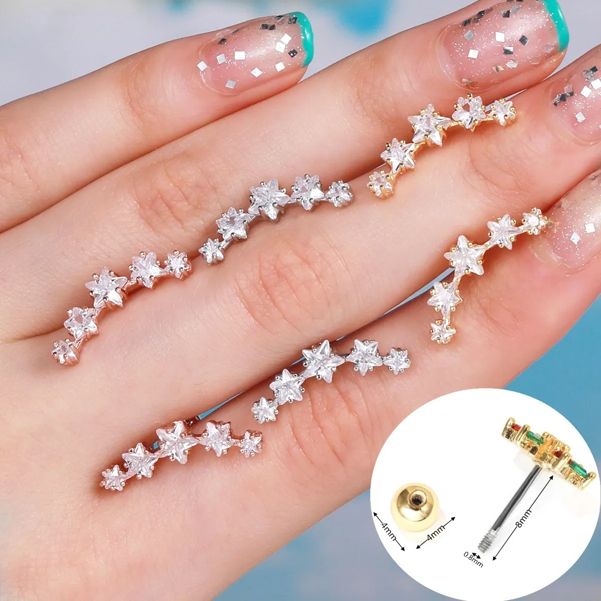 Orecchini Ear Climber Stella Cuore Zirconia Con Perno In Acciaio Inossidabile Chiusura A Vite Gioielli Stile Coreano Per Donna