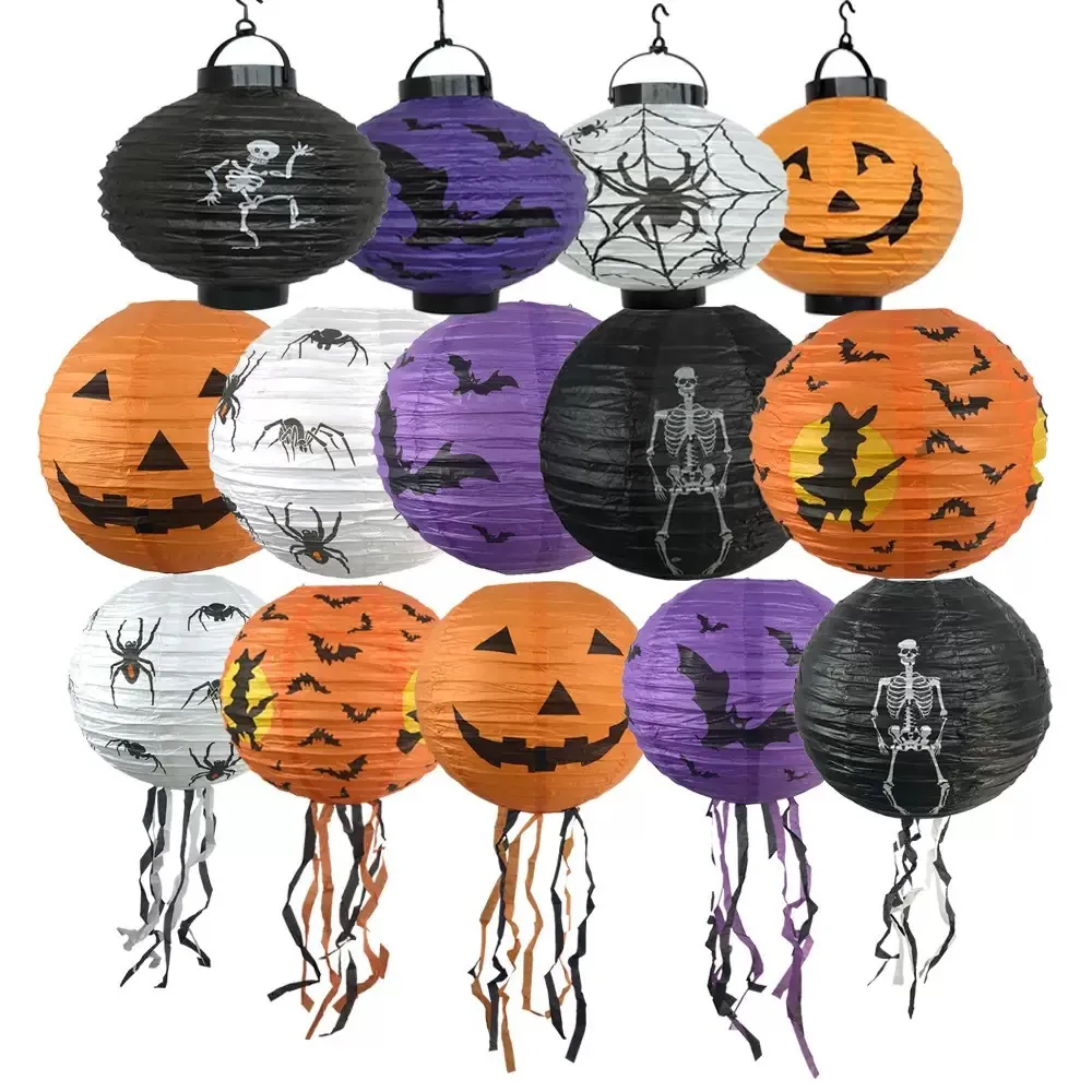 Lanterne Di Carta Halloween Decorazioni Appese Pieghevoli Zucca Pipistrello Scheletro Strega Per Festa Con Nappe