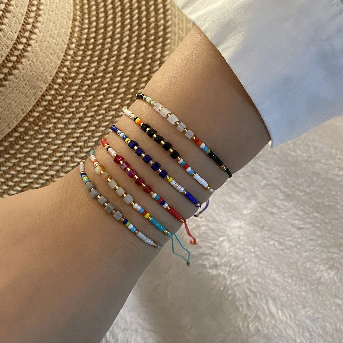 Bracciale Di Perline Colorate Fatto A Mano Cordino Intrecciato Cristallo Regolabile Gioielli Stile Boho Per Donna