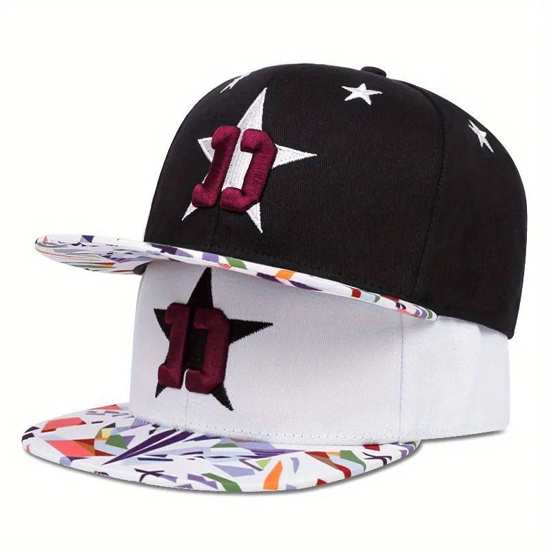 Hip Hop Hat Acrylic Number 11 Star Embroidery Flat Brim Adjustable Snapback Hat Fashion Streetwear Sports Cap For Men Women