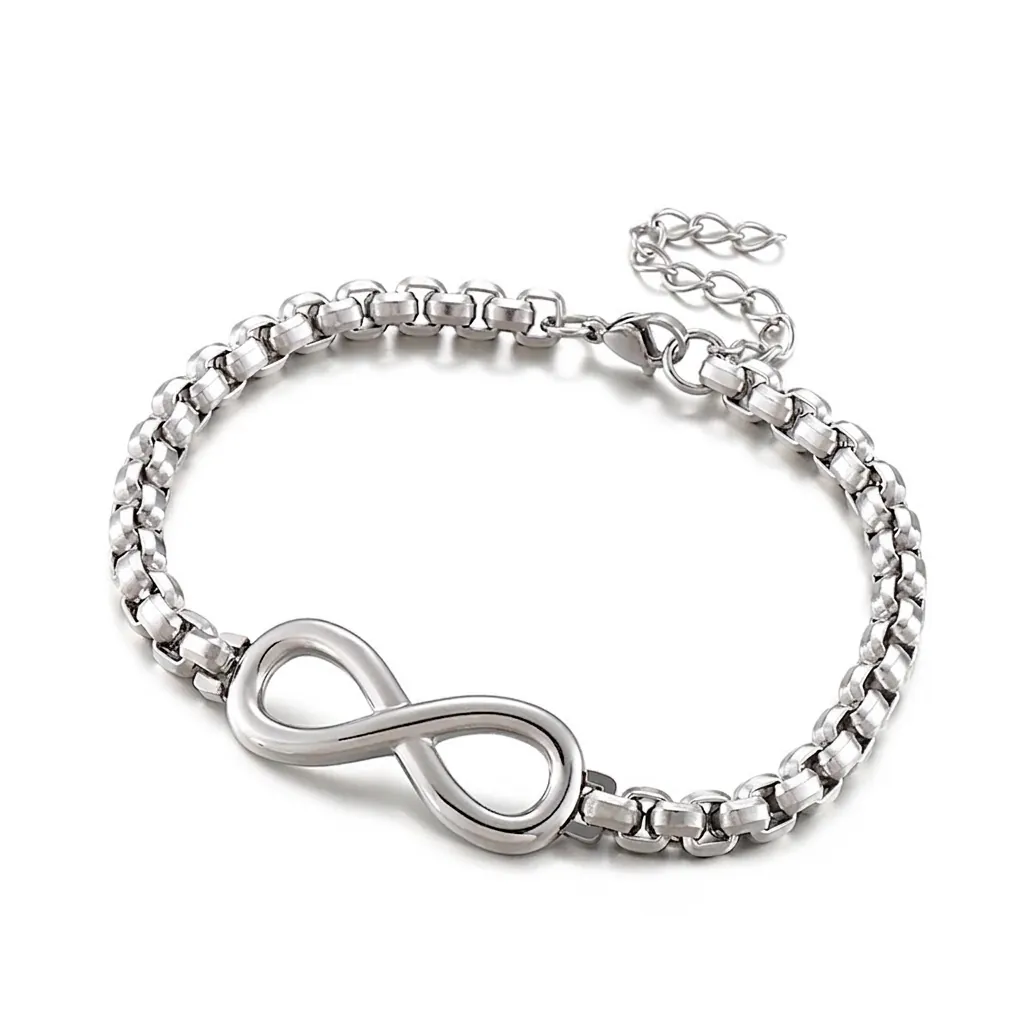 Bracelet Symbole Infini Acier Inoxydable Chaîne De Boîte Réglable Bijoux Géométriques Minimalistes Femmes