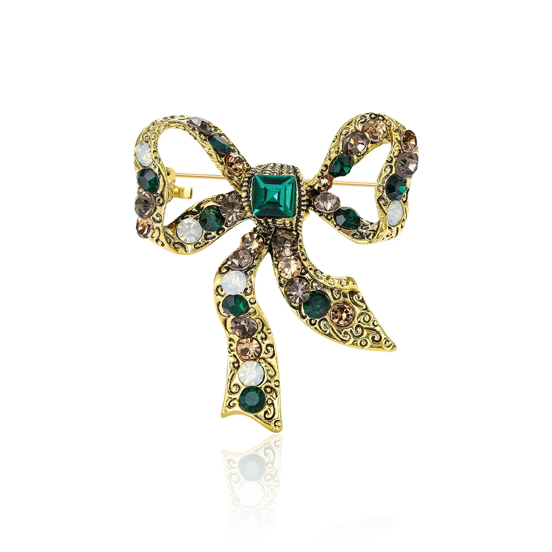 Vintage Alloy Rhinestone Bowknot Brooch For Women Elegant Bow Pin High-End Clothing Accessories Wedding Party Jewelry