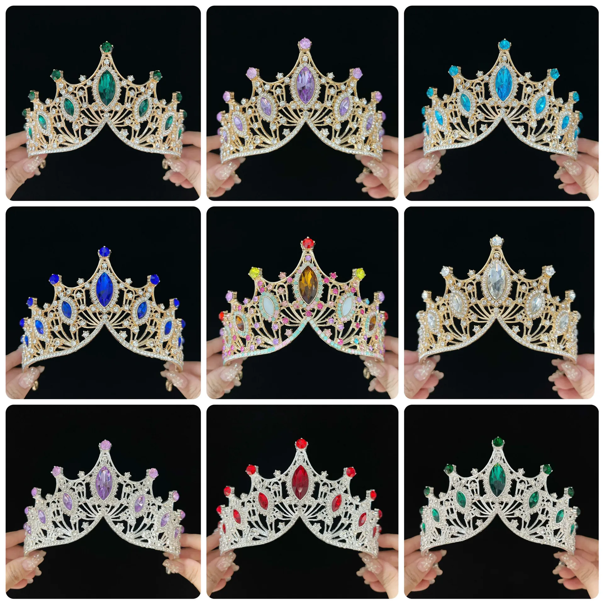 Baroque Crown Tiara Alloy Rhinestone Colorful Gemstone Elegant Vintage Bridal Wedding Birthday Party Accessories For Women
