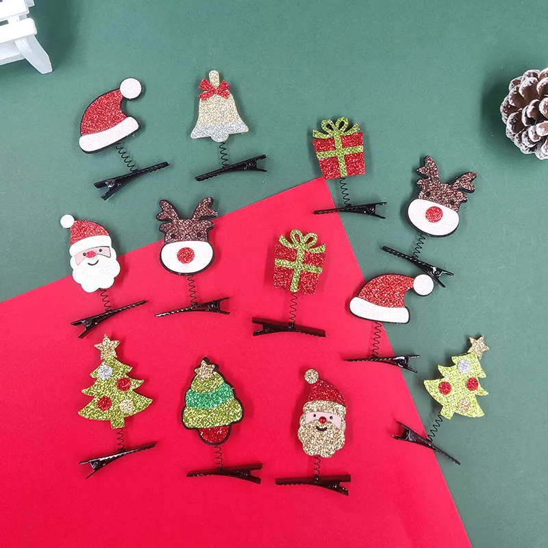 Weihnachten Haarklammern Weihnachtsmann Rentier Baum Glitzer Feder Entenschnabel-Clips Für Kinder Mädchen Festlicher Kopfschmuck Partyzubehör