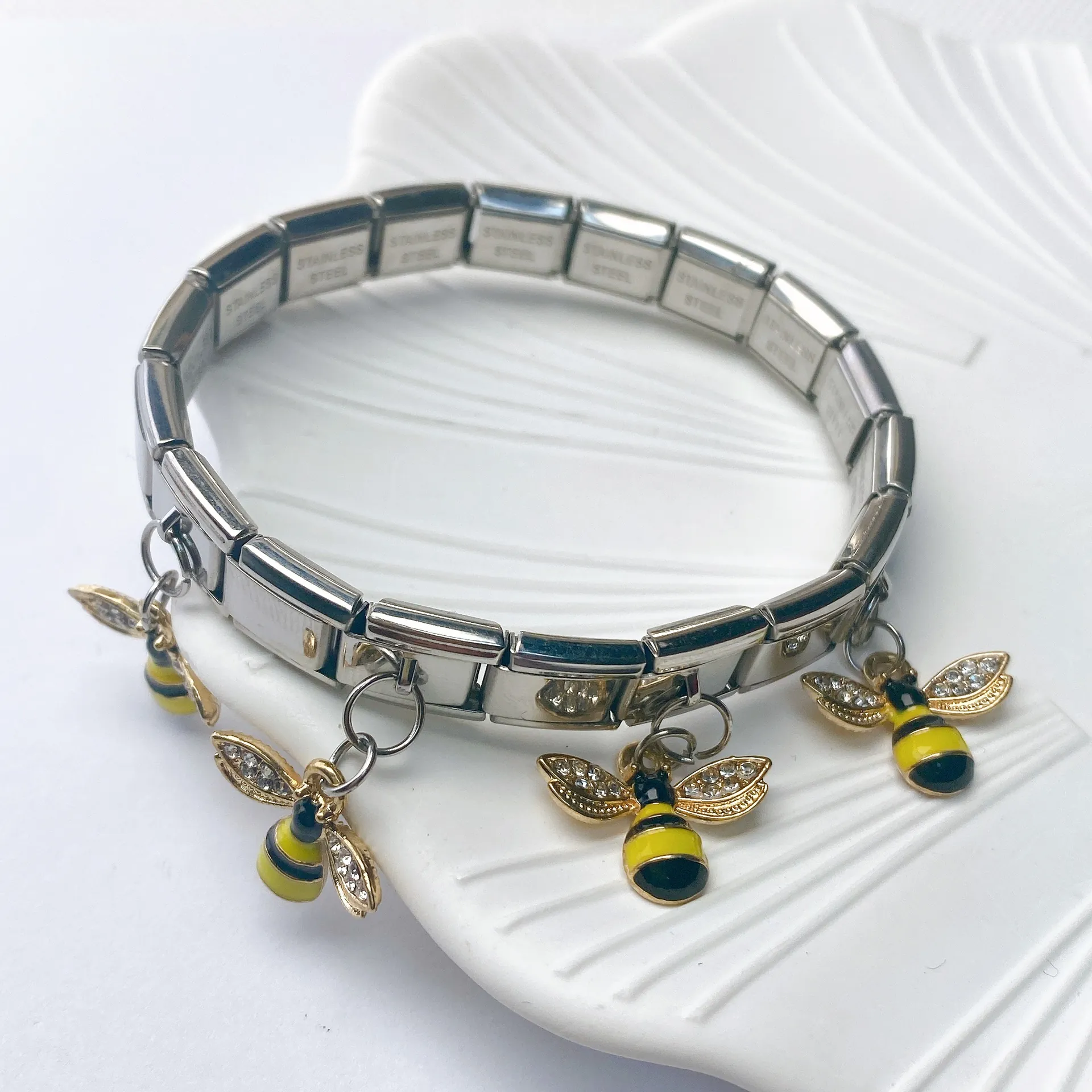 Italian Charm Bracelet Stainless Steel Modular Link DIY Adjustable Enamel Fruit Animal Rainbow Theme Fashion Jewelry