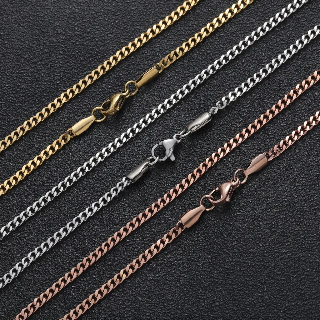 Stainless Steel Cuban Link Chain Necklace Hiphop Style Unisex Jewelry With Vacuum Plating And Lobster Clasp
