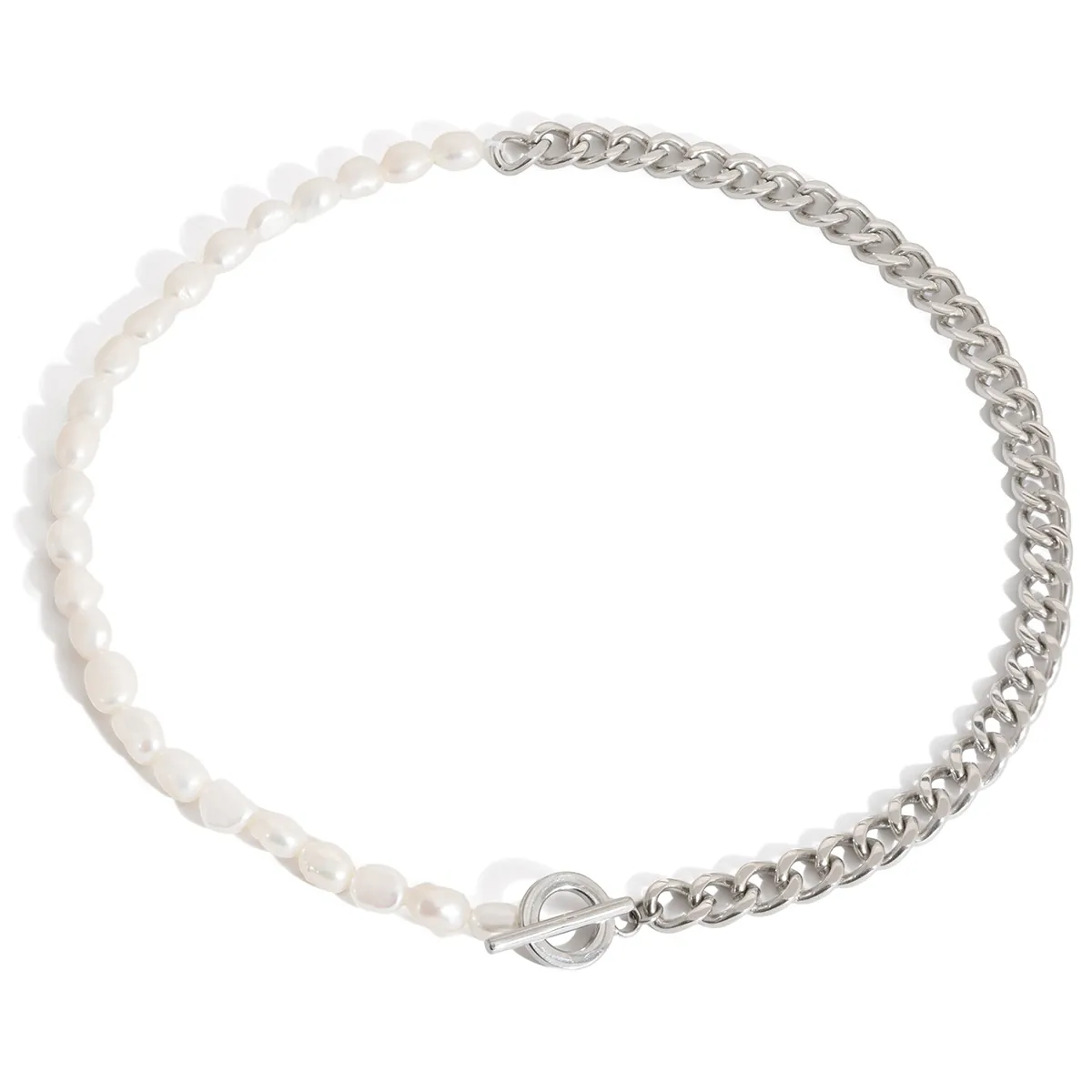 Barock Künstliche Perlen Edelstahl Splicing Halskette OT Verschluss Französisch Retro Kette Schmuck Für Frauen