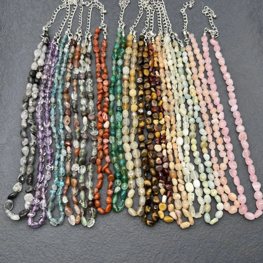 Natural Stone Irregular Tumbled Bead Necklace Stainless Steel For Women Boho Handmade Jewelry Gemstone