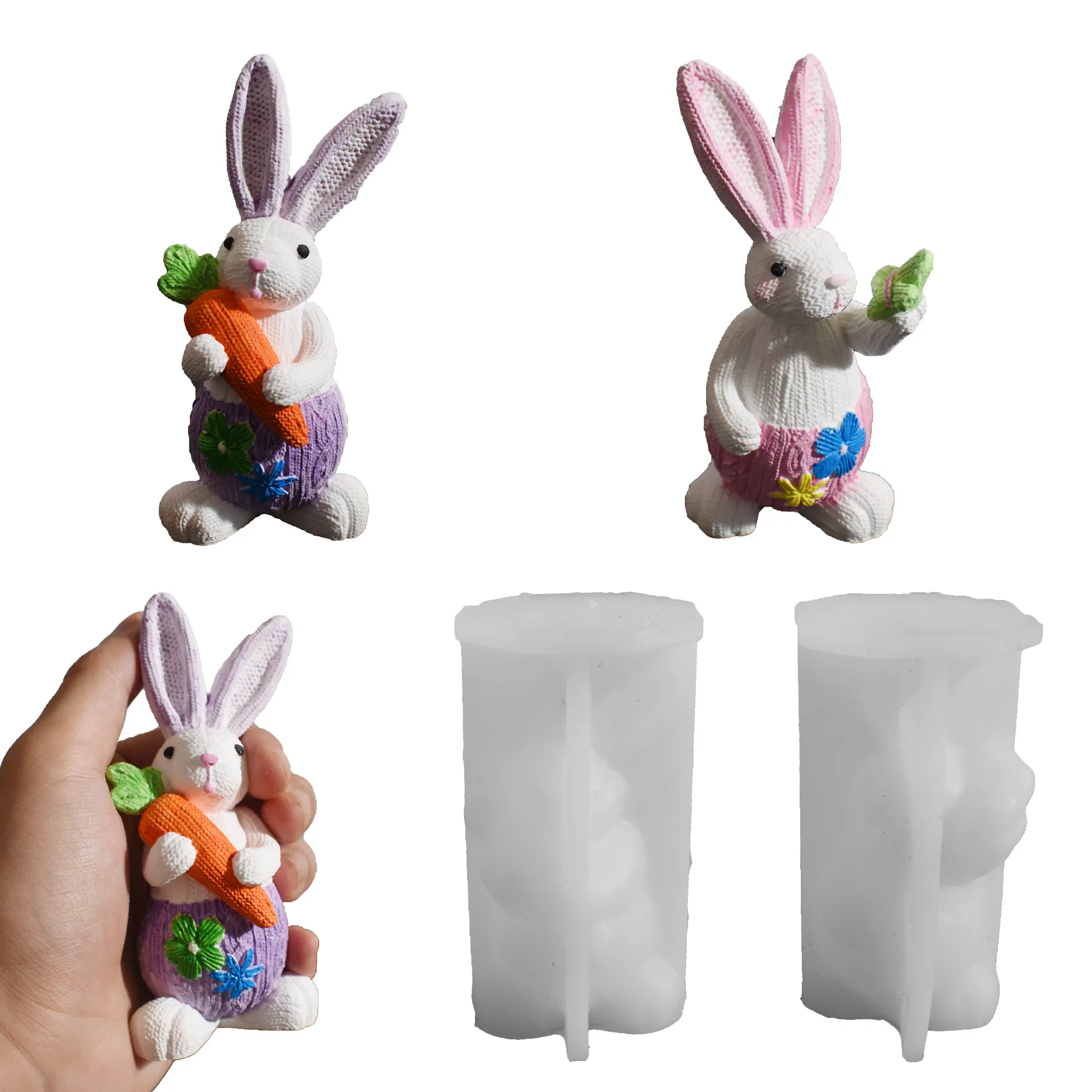 3D Woven Rabbit Silicone Mold Easter Bunny Candle Making Soap DIY Plaster Resin Aroma Sculpture Dessert Baking Tool