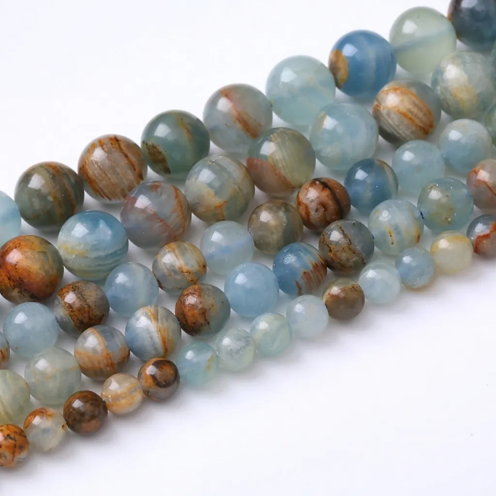 Natural Blue Calcite Stone Round Loose Beads Smooth Polished Mineral Gemstone For DIY Bracelet Necklace Jewelry Making Accessory