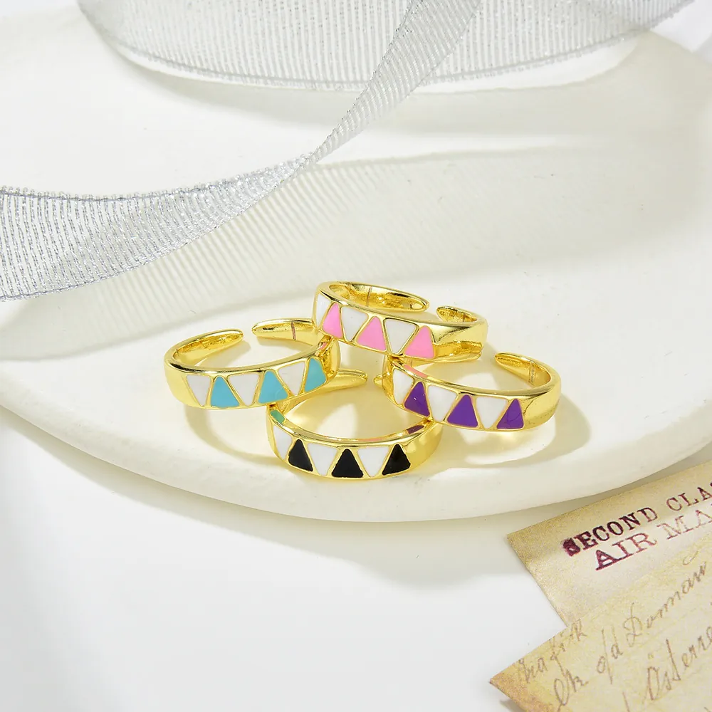 Trendy Koper Verguld Emaille Geometrische Driehoek Open Ring Verstelbaar Voor Dames Heren Kleurrijke Sieraden Cadeau