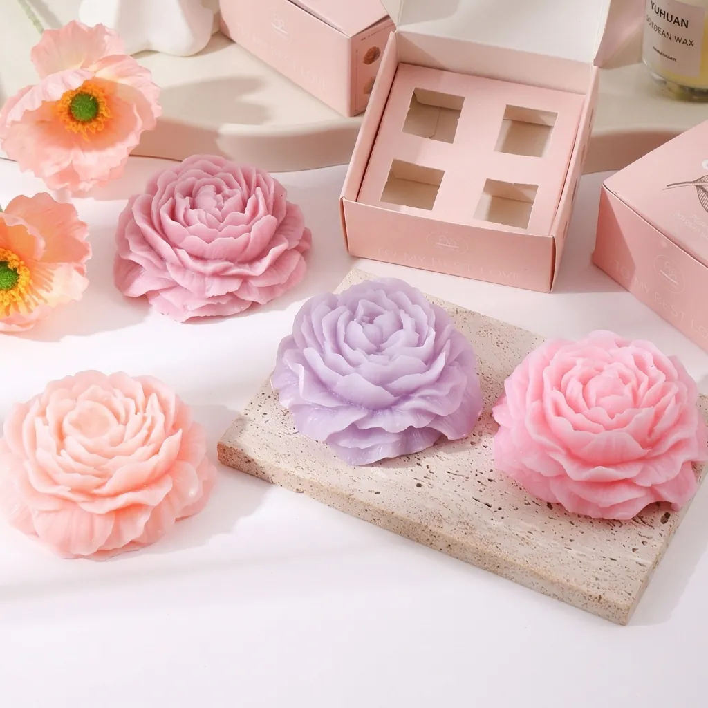 Peony Flower Shaped Scented Candle Mixed Wax Handmade Floral Aromatherapy For Home Decor Wedding Gift Idea