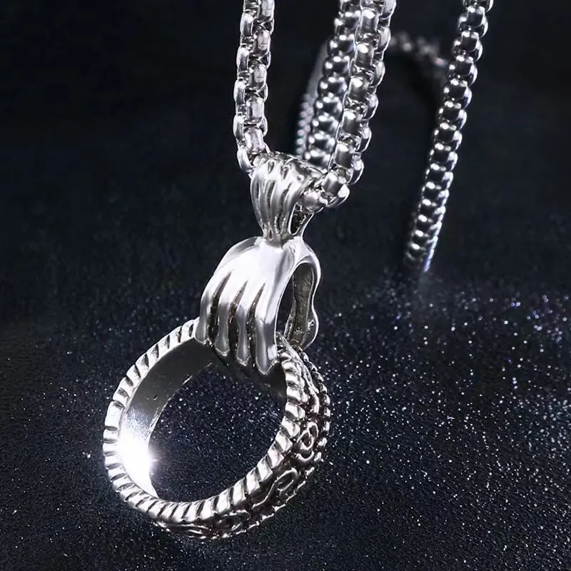Skelett Hand Ring Anhänger Halskette Edelstahl Perlenkette Hip Hop Rock Punk Vintage Streetwear Schmuck Für Männer Frauen