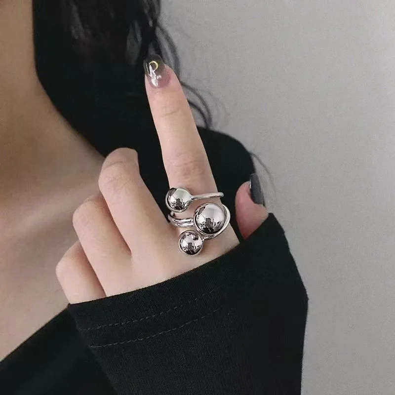 Anello Indice Regolabile Sfera Pianeta Aperto Rame Minimalista Industriale Geometrico Gioielli Moda Donna