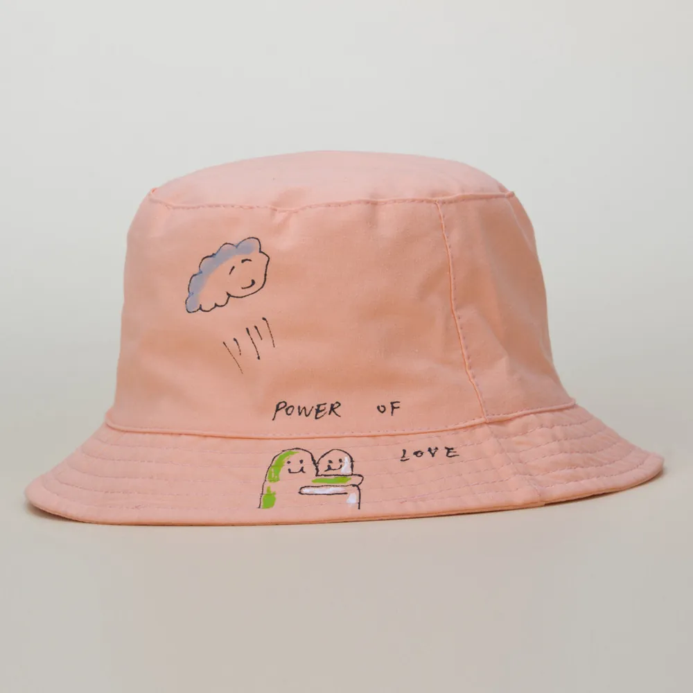 Cotton Bucket Hat Hand Drawn Graffiti Power Of Love Letter Cartoon Print Sun Protection Reversible For Women Kids