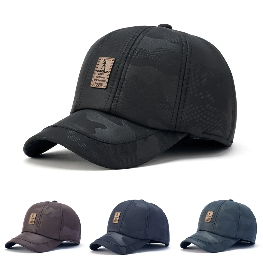 Berretto Da Baseball Da Uomo Motivo Mimetico Poliestere Sport All'aperto Cappello Regolabile Con Toppa In Pelle Fibbia In Metallo